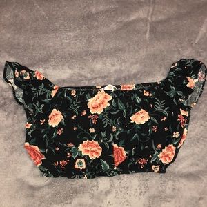 Black floral Off Shoulder Crop Top
